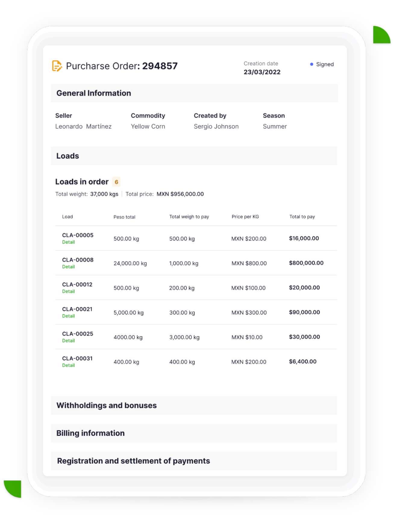 Payments mockup